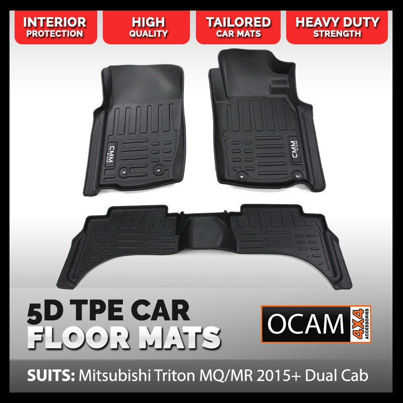 3D All Weather Floor Mats Liners for Mitsubishi Triton MV 2024 - Current Dual Cab