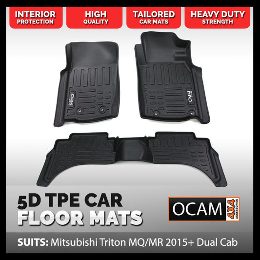 3D All Weather Floor Mats Liners for Mitsubishi Triton MV 2024 - Current Dual Cab