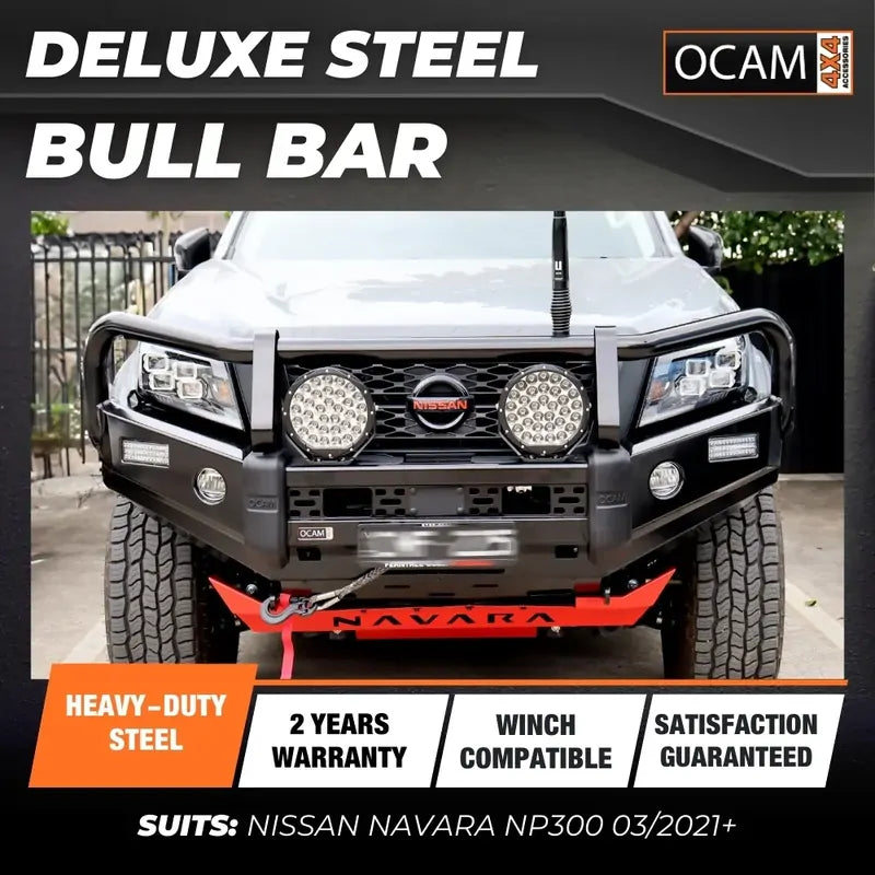OCAM Deluxe Steel Bull Bar for Nissan Navara NP300 03/2021+, Winch Compatible