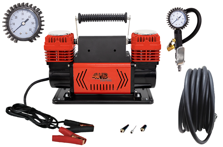 4WD Central Dual Piston Air Compressor | 300L/min | 12v | 2.5m power cord | 8m air hose