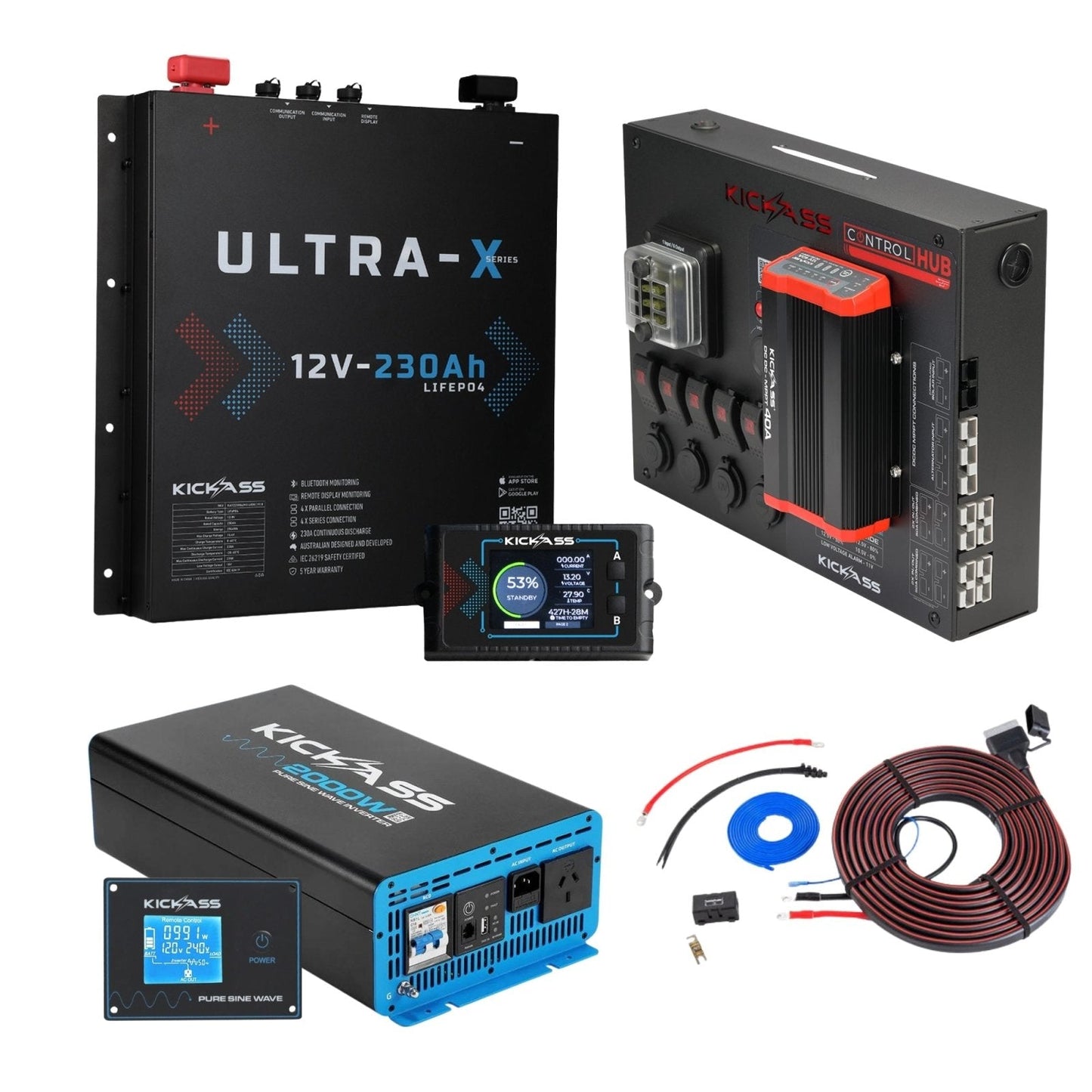 KickAss ProductsKickAss 230Ah Ultra - X Slimline Lithium Dual Battery Kit - Complete Touring SystemKA230UXSLIMCOMPCKIT