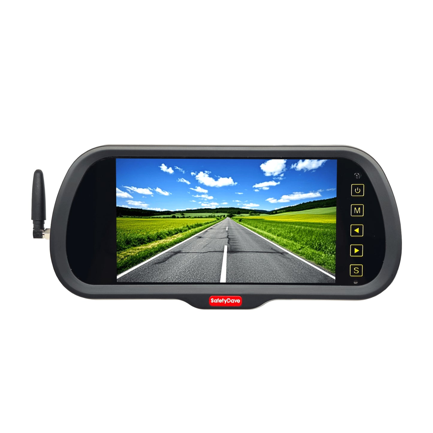 Safety Dave Wireless Rear Vision Mirror Kit – 7" Mirror Monitor + Square Black Wireless HD Camera