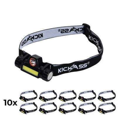 10 Pack of KickAss Lithium Rechargeable Head Torches