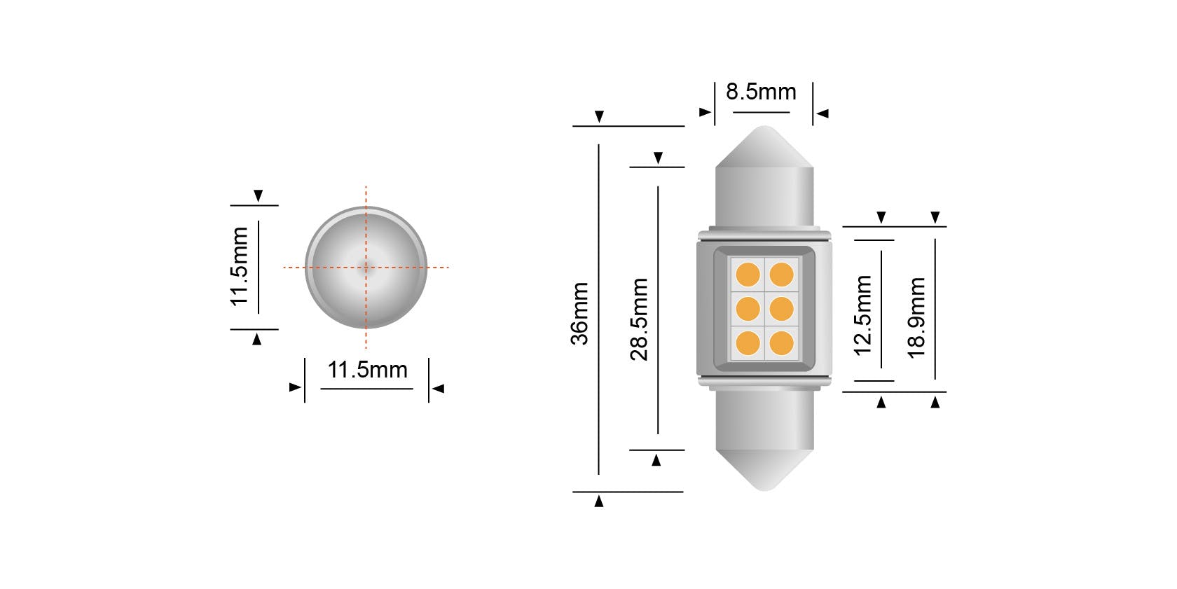 Festoon 36mm LED Bulbs (Pair) - View 3