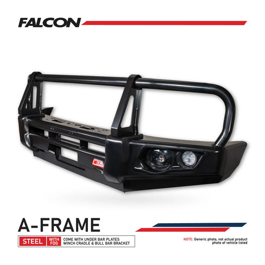 Hilux N80 2016-2025 Narrow 707-02 Falcon Bull Bar Black A-Frame Package (LED Foglight)