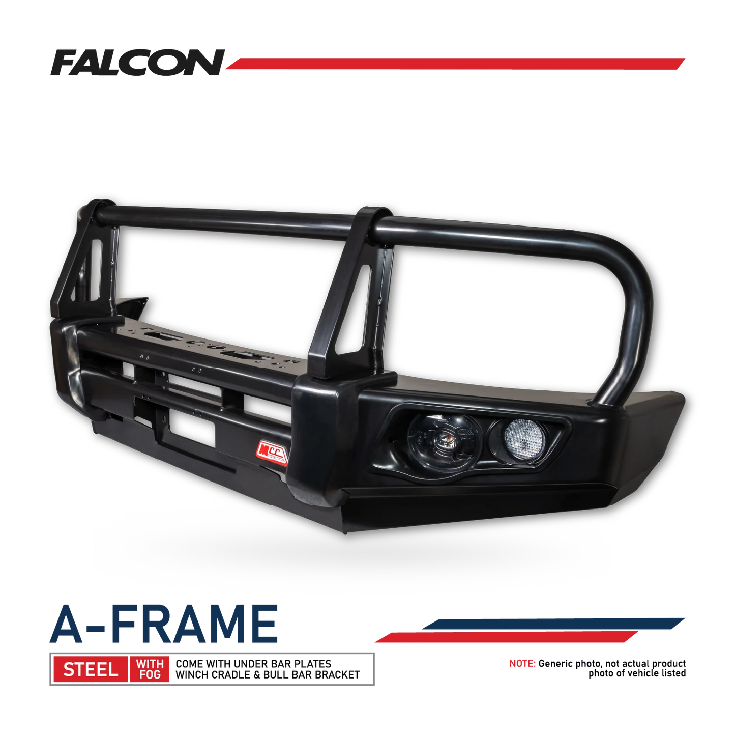 MCC 4x4 Hilux 2026-On (9th Gen) 707-02 Falcon Bull Bar Black A-Frame Package (LED Foglight)