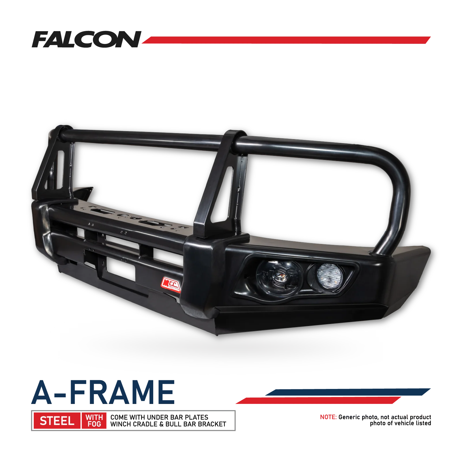 MCC 4x4 Hilux 2026-On (9th Gen) 707-02 Falcon Bull Bar Black A-Frame Package (LED Foglight)