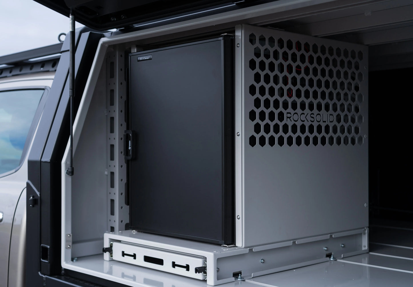 Bushman 85L Upright Fridge in 4x4 ute canopy