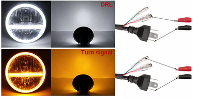 7" LED HEADLIGHT WITH H/L BEAM, DUAL COLOUR DRL (CLEAR/AMBER) (PAIR)