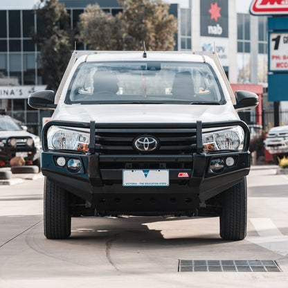 Hilux N80 2016-2025 Narrow 707-02 Falcon Bull Bar Black A-Frame Package (LED Foglight)