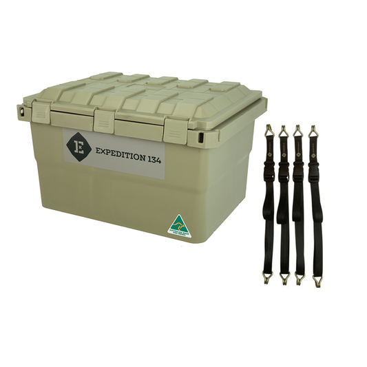 Expedition134 55L Camping Storage Box and Tie-Down Straps Bundle