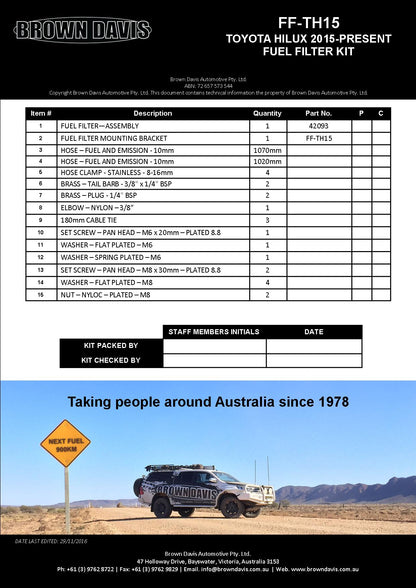 145 LITRE POLY REPLACEMENT LONG RANGE FUEL TANKto suit TOYOTA HILUX - 2015-PRESENT - ALL MODELS- 4WD- DIESEL ONLY - 48V MODLES
