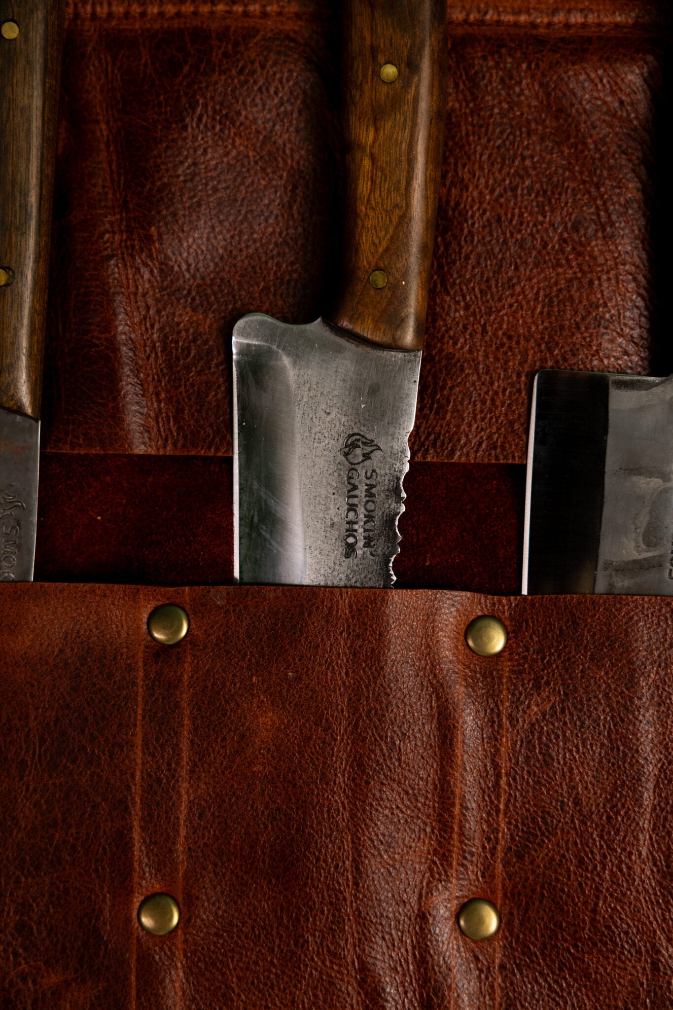 Brown Handmade Leather Knife Roll (15 Pockets)