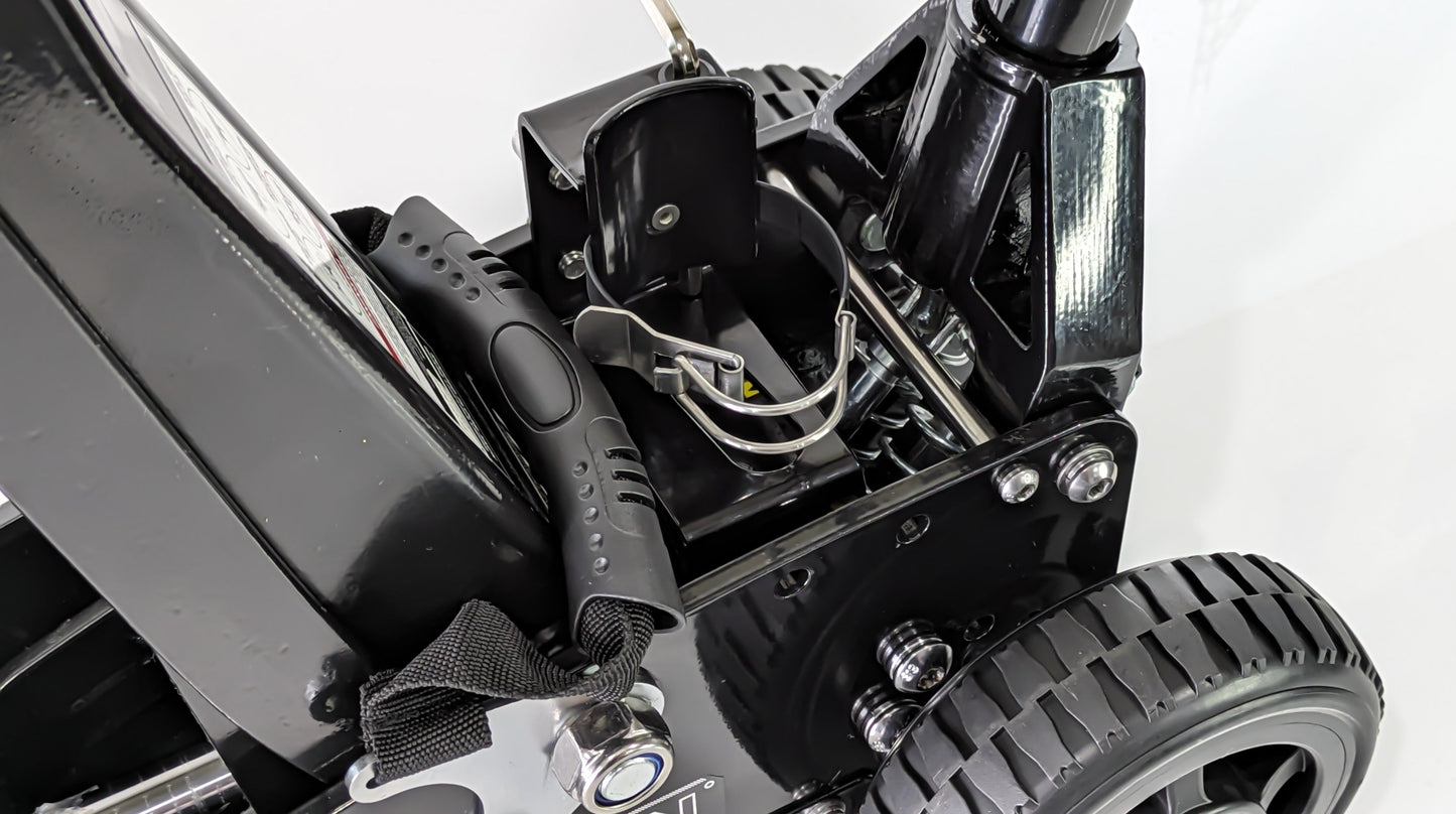 Close up shot of Titan Terrain rugged floor jack jack extension compartment