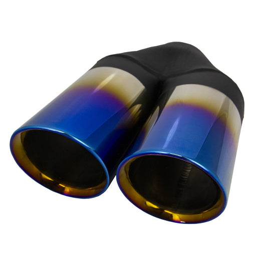 Y-Piece Dual 3"" Titanium Blue Exhaust Tip Angle Cut Inline