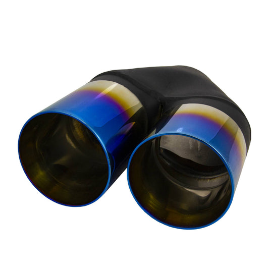 Y-PIECE 3.5"" Exhaust Tip Titanium Blue Finish Double Wall Staggered