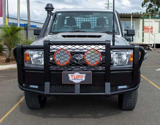 Steel Toyota 70 Series Post Radar Bullbar finished in Ripple Black