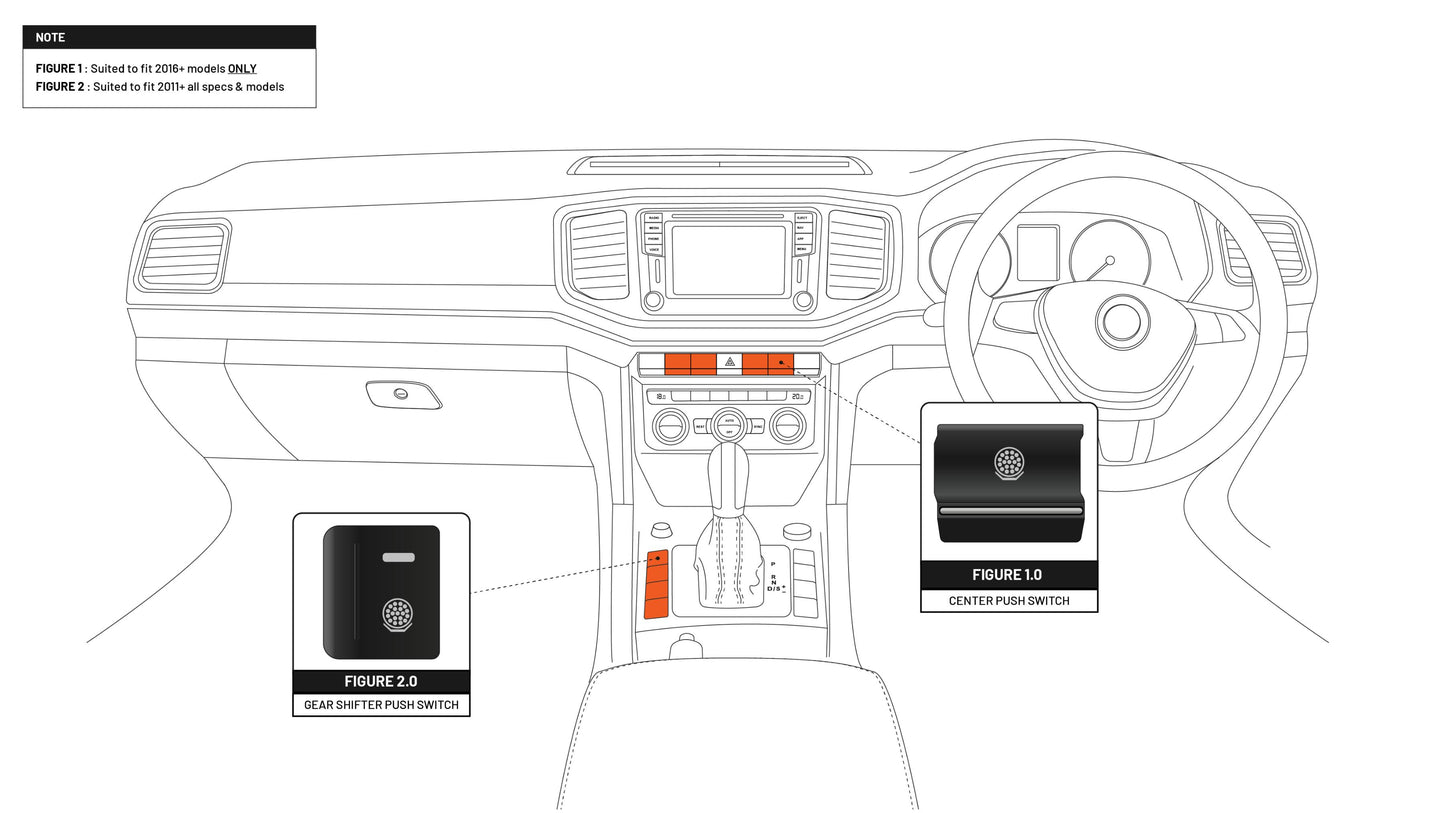 Volkswagen Amarok Push Switch (To Suit Mid-Dash 2016-2022) | Light Bar