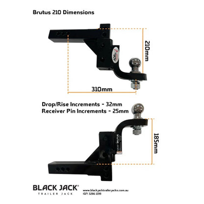 Black Jack Brutus Adjustable Tow Hitch - 4500kg - 210mm Drop - 70mm Ball