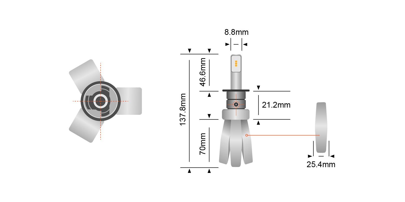 H1 Copper Head LED Headlight Globes (Pair) - View 5