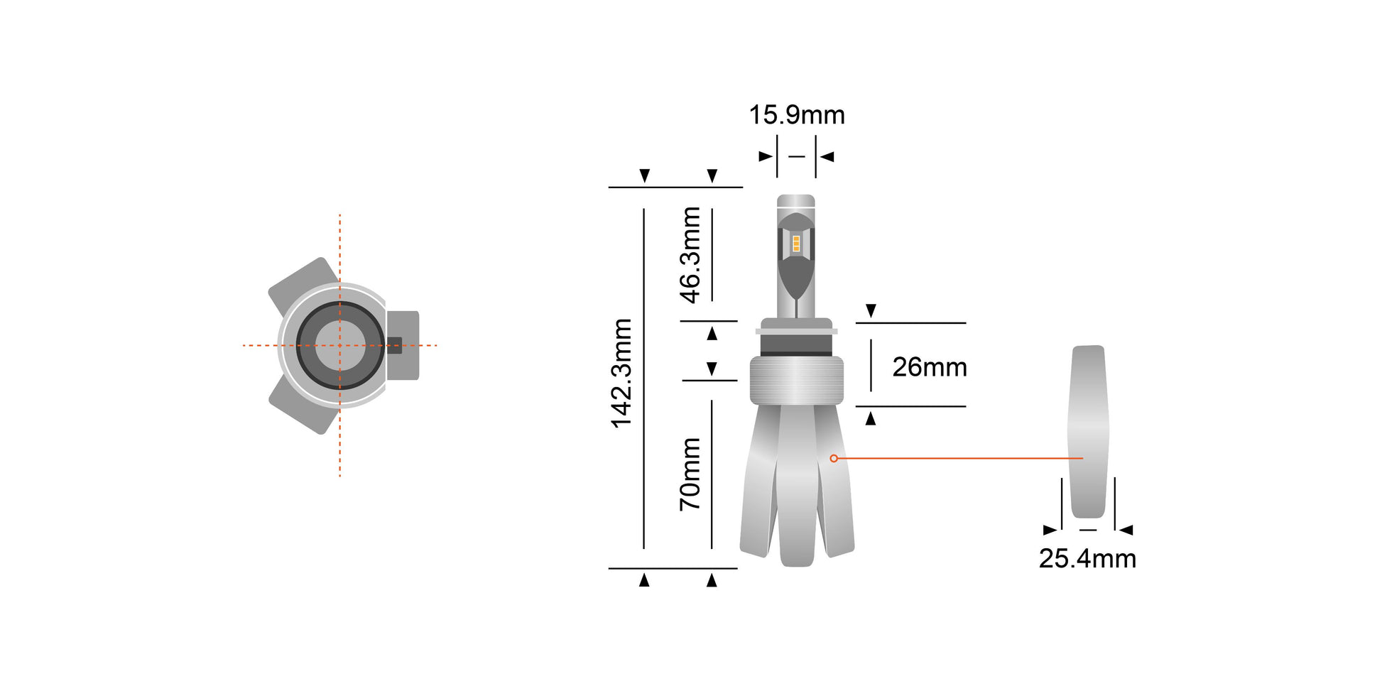 H7 Copper Head LED Headlight Globes (Pair) - View 3