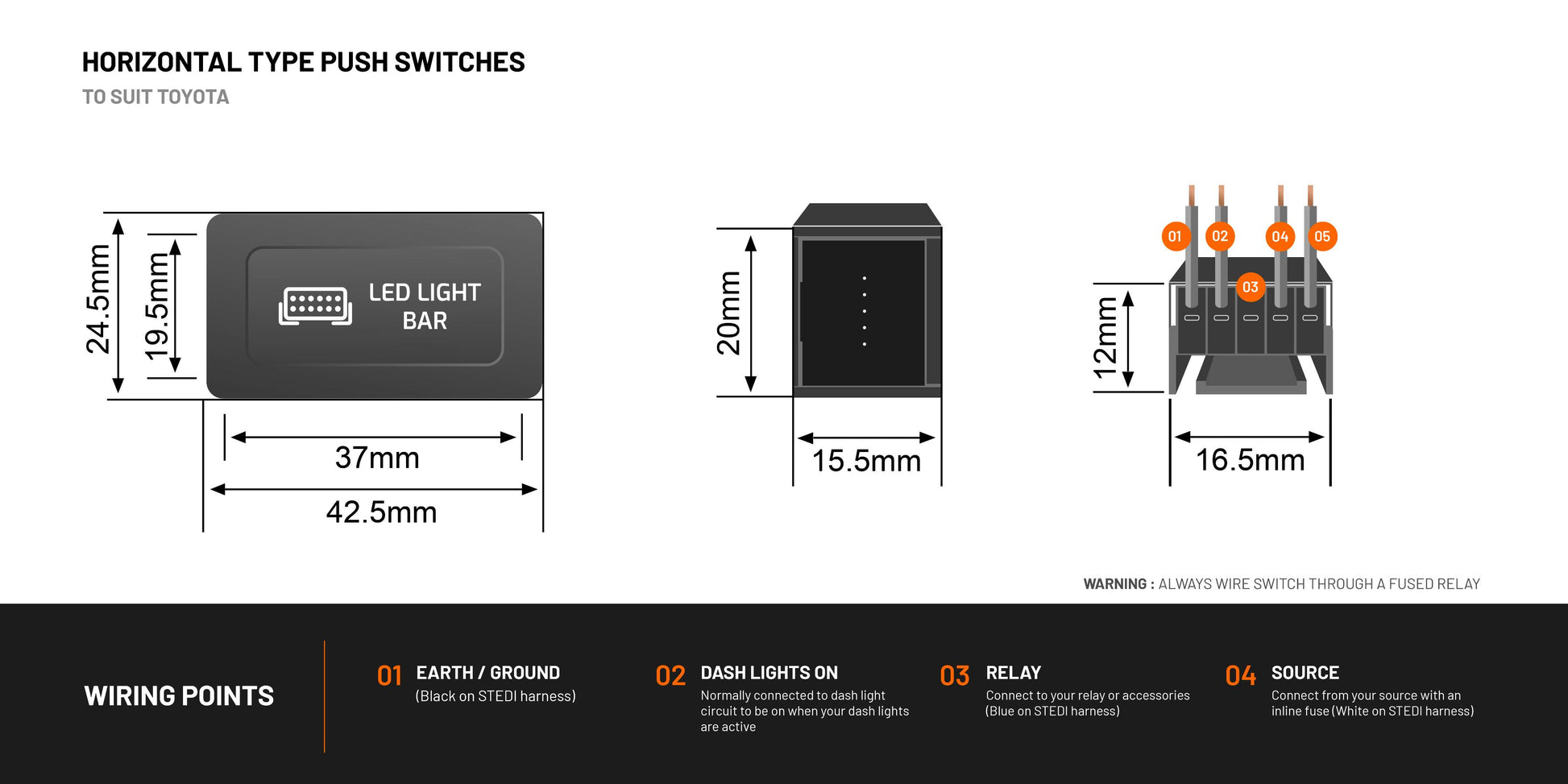 Push Switch To Suit Toyota 80 Series Landcruiser | LED Light Bar - View 2