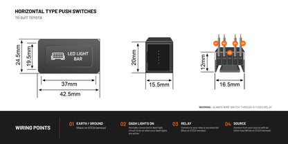 Push Switch To Suit Toyota 80 Series Landcruiser | LED Light Bar - View 2