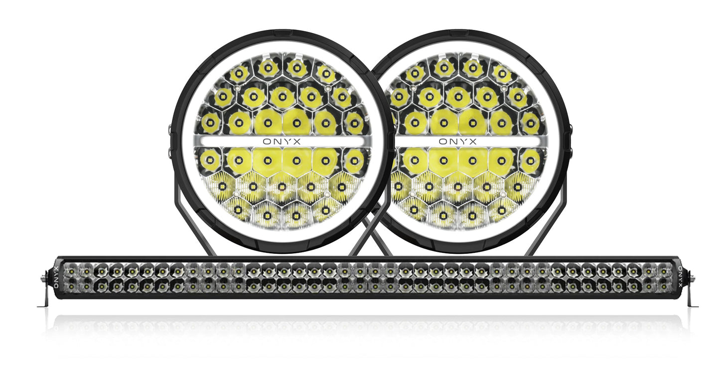 JB-9 (PAIR) INCLUDING WIRING HARNESS + XEN DOUBLE ROW LIGHT BAR BUNDLE
