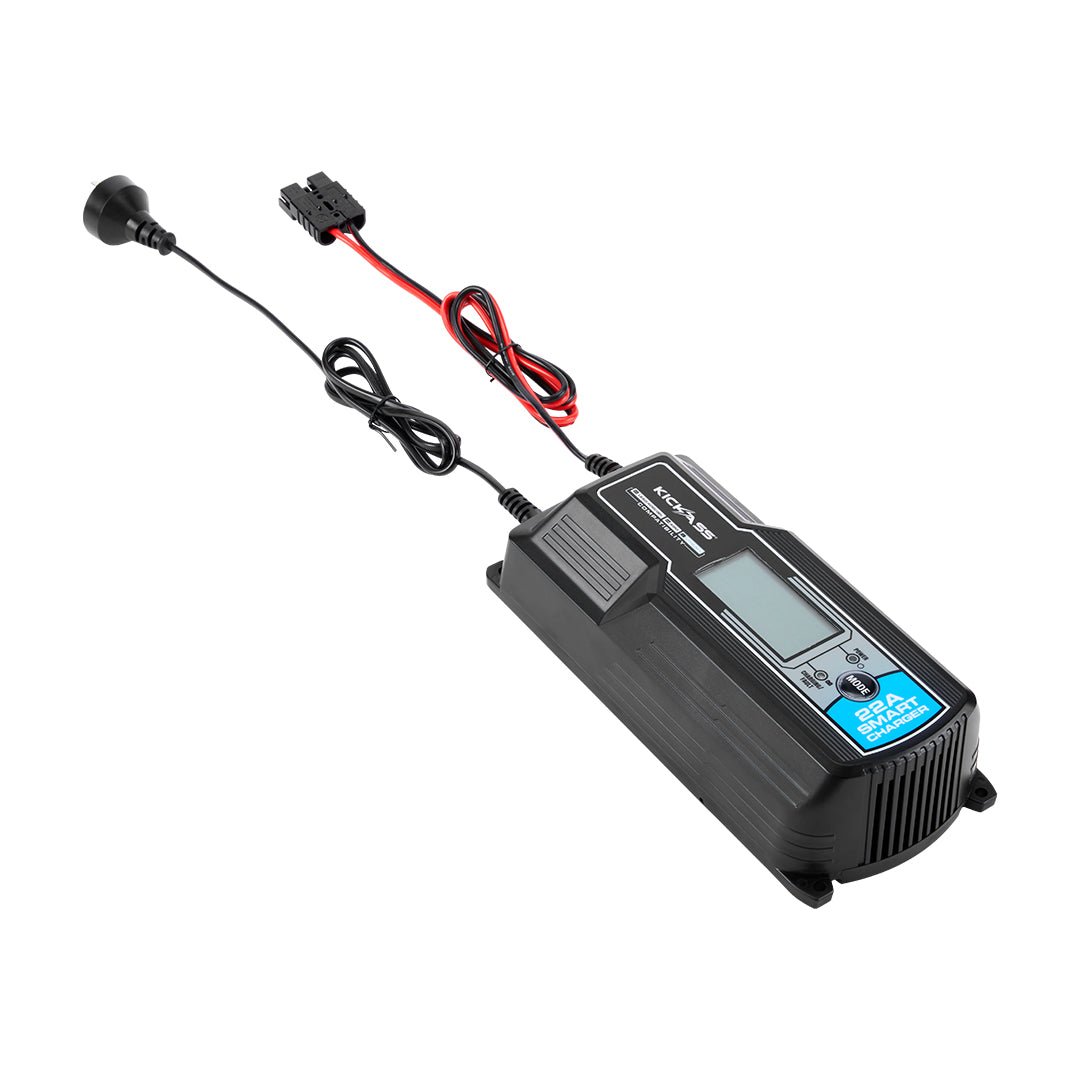 KickAss 12V 22Amp - 9 Stage Automatic Smart Battery Charger for Lead Acid, AGM & Lithium Batteries