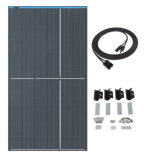 KickAss 350W Fixed Glass Solar Panel + Mounting Kit + 5M Extension Cable Bundle