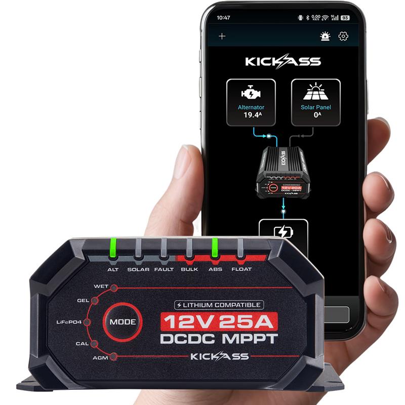 KickAss ProductsKickAss Smart 12V/24V 25A DCDC Charger With Solar MPPT + Integrated Bluetooth + Pre - Wired AndersonKADCDC25ABT - AND