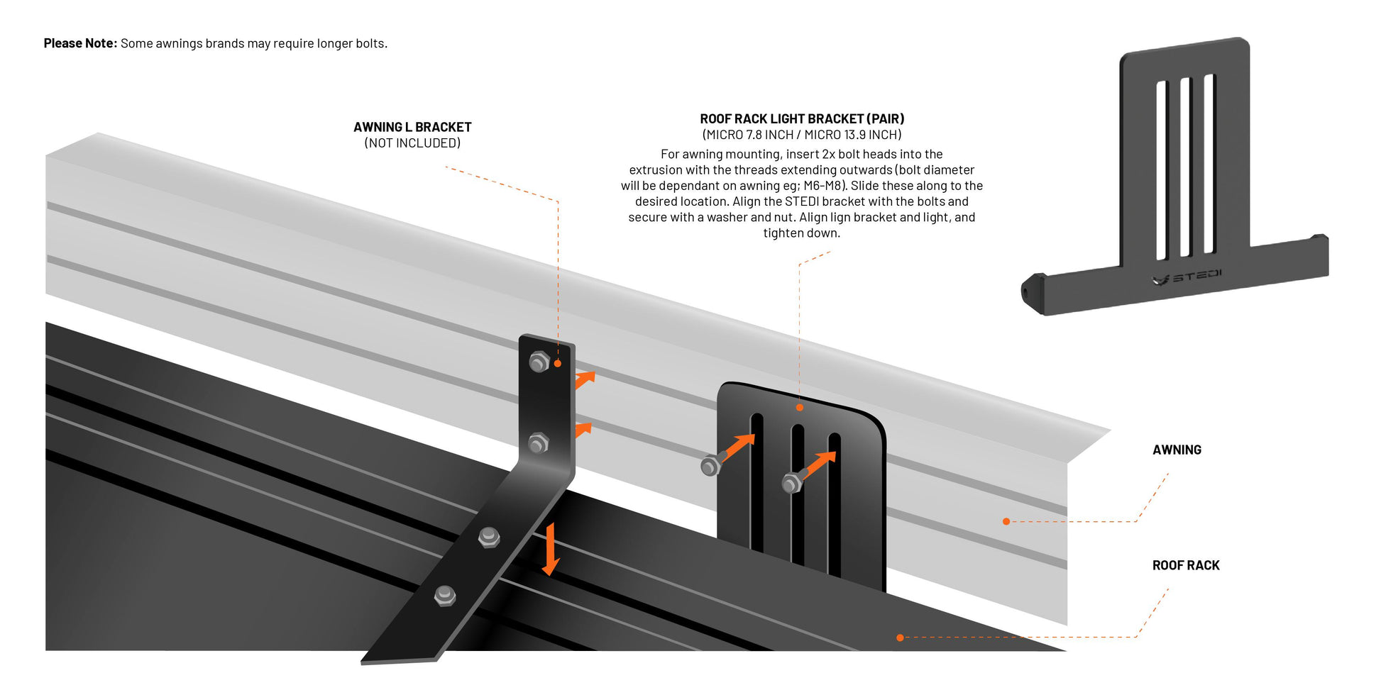 Roof Rack Light Bracket (Pair) | Micro 13.9 Inch - View 5