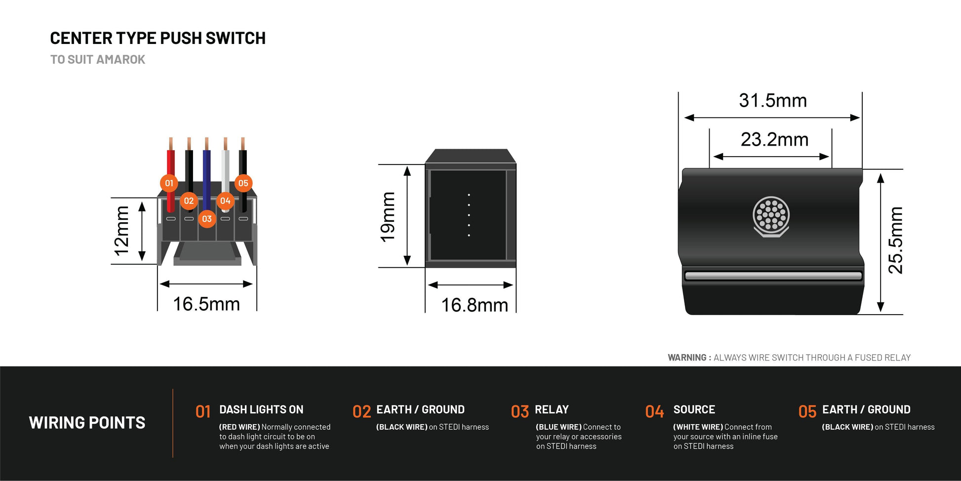 Volkswagen Amarok Push Switch (To Suit Mid-Dash 2016-2022) | Spot Light - View 3
