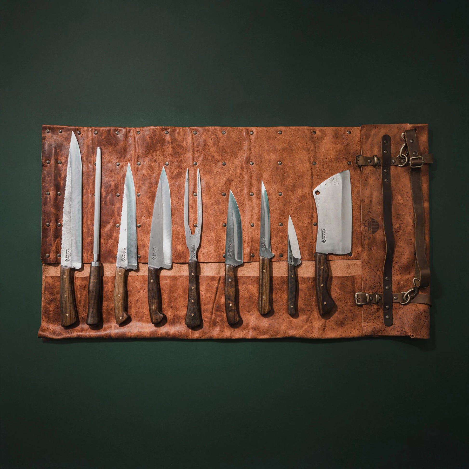 Handmade Carving Knife, Fork & Honing Steel Set + Leather Sheath Handmade Chef Knife Set (10 Piece)