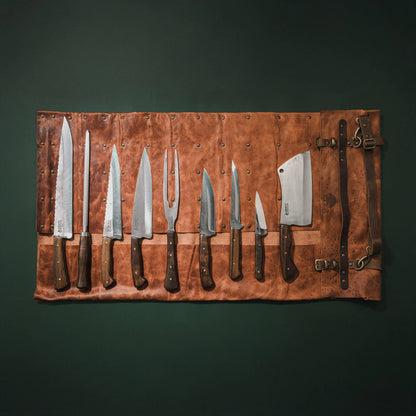 Handmade Carving Knife, Fork & Honing Steel Set + Leather Sheath Handmade Chef Knife Set (10 Piece)