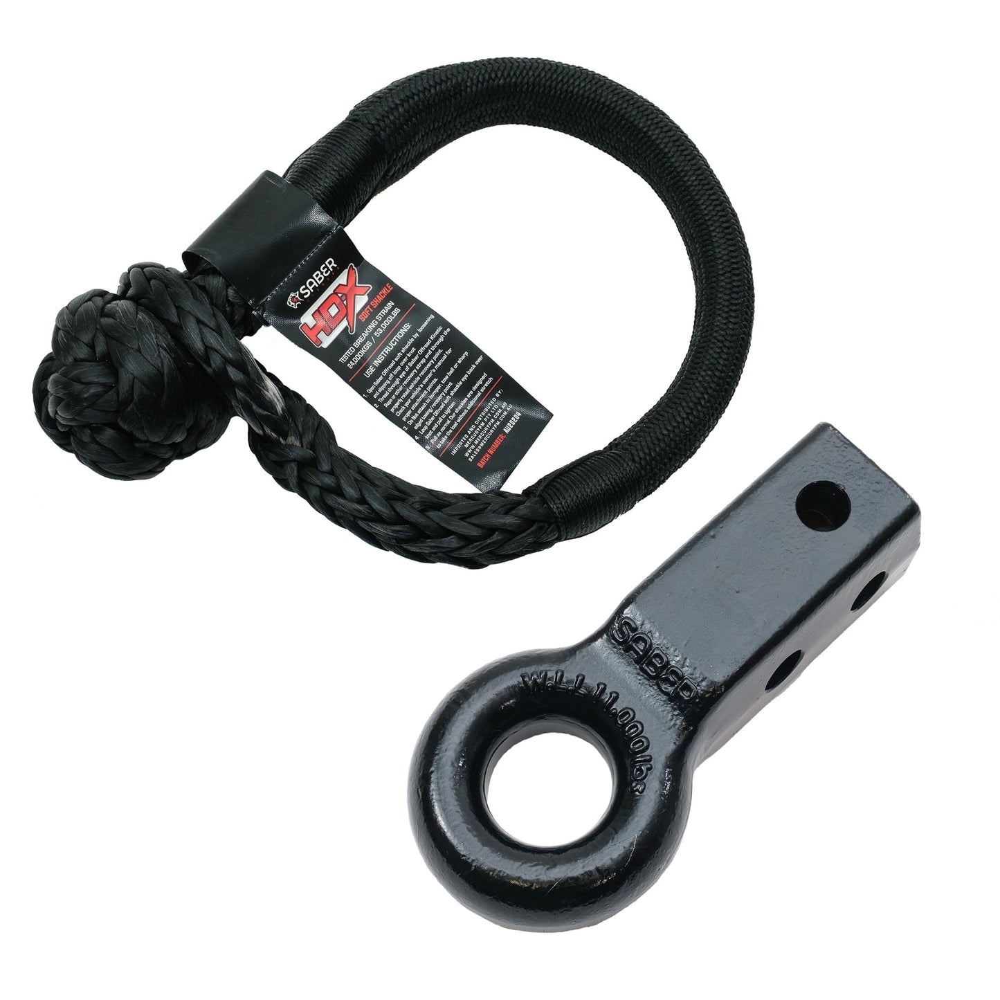 Saber Offroad - Rope Friendly Recovery Hitch - Cast Steel &amp; 24K HDX Shackle